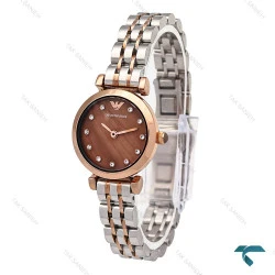ساعت آرمانی مینی زنانه دورنگ رزگلد صفحه قهوه ای Armani-6268-L