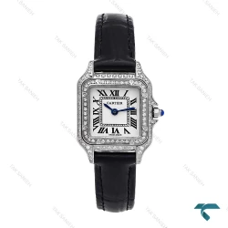 ساعت کارتیر Panthere زنانه سیلور بند چرم فول نگین اسمال Cartier-6271-L