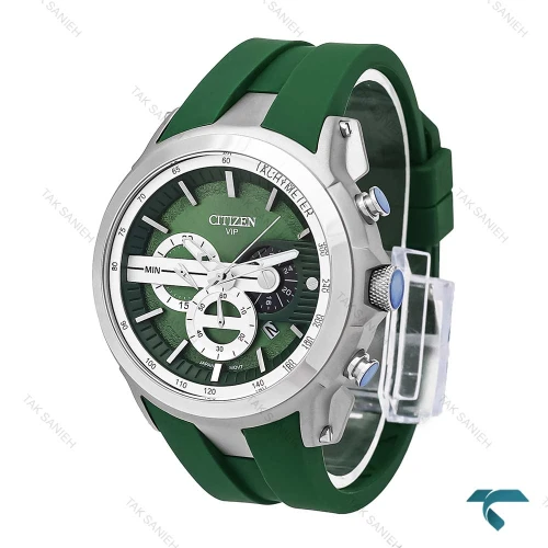 ساعت سیتیزن مردانه سه موتوره نقره ای بند رابر سبز Citizen-6278-G