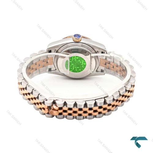 ساعت Rolex زنانه دورنگ رزگلد صفحه قهوه ای ایندکس یونانی دورنگین Rolex-6299-L