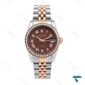 ساعت Rolex زنانه دورنگ رزگلد صفحه قهوه ای ایندکس یونانی دورنگین Rolex-6299-L
