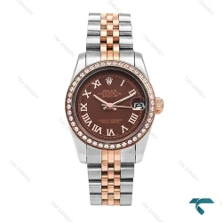ساعت Rolex زنانه دورنگ رزگلد صفحه قهوه ای ایندکس یونانی دورنگین Rolex-6299-L