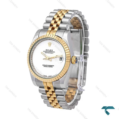 ساعت مردانه رولکس دورنگ طلایی صفحه سفید مهندسی Rolex-6300-G