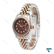ساعت رولکس زنانه دورنگ رزگلد صفحه قهوه ای دورنگین Rolex-6301-L