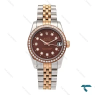 ساعت رولکس زنانه دورنگ رزگلد صفحه قهوه ای دورنگین Rolex-6301-L