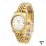 ساعت رولکس زنانه طلایی صفحه نقره ای متوسط Rolex-6302-L