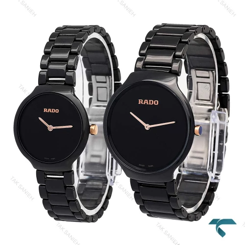ست ساعت رادو مشکی سرامیکی عقربه رزگلد Rado-6340-S