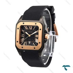 ساعت کارتیر سانتوس 100 زنانه مشکی رزگلد بند رابر Cartier-6369-L