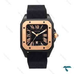 ساعت کارتیر سانتوس 100 زنانه مشکی رزگلد بند رابر Cartier-6369-L
