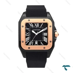 ساعت کارتیر سانتوس 100 مردانه مشکی رزگلد بند رابر Cartier-6370-G