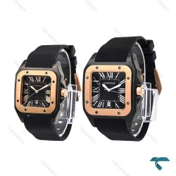 ساعت ست کارتیر سانتوس 100مشکی رزگلد بند رابر Cartier-6371-S