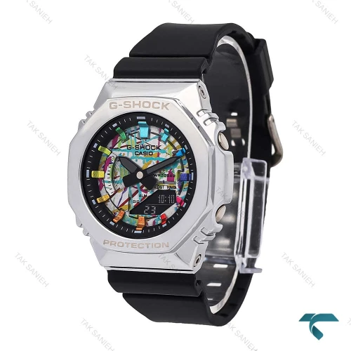 جی شاک زنانه GM-S2100 قاب سیلور صفحه رنگین کمانی G-shock-6386-L