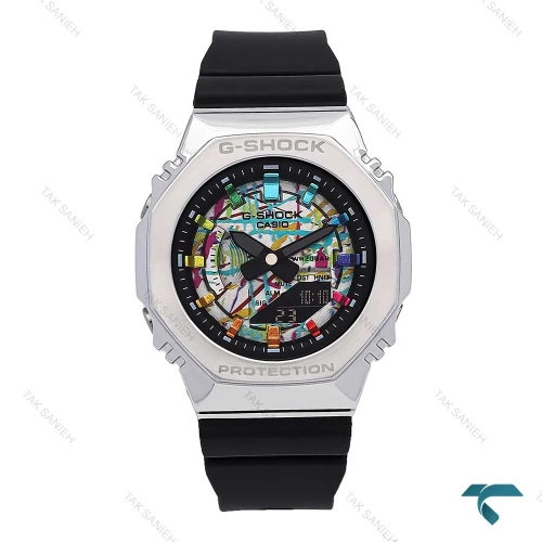 جی شاک زنانه GM-S2100 قاب سیلور صفحه رنگین کمانی G-shock-6386-L