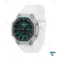 جیشاک زنانه GMA-S2100 سفید شیشه ای صفحه سبز G-shock-6412-L