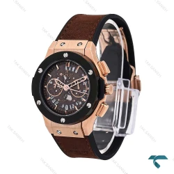 ساعت هابلوت زنانه رزگلد مشکی بند چرم قهوه ای صفحه اسکلتون Hublot-6418-L