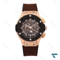 ساعت هابلوت زنانه رزگلد مشکی بند چرم قهوه ای صفحه اسکلتون Hublot-6418-L