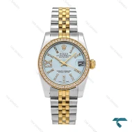 ساعت رولکس زنانه دورنگ طلایی دورنگین صفحه آبی Rolex-6539-L
