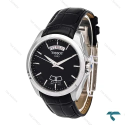 ساعت تیسوت مردانه دو تقویم استیل بند چرم مشکی Tissot-6547-G
