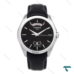 ساعت تیسوت مردانه دو تقویم استیل بند چرم مشکی Tissot-6547-G