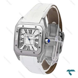 ساعت کارتیه سانتوس 100 زنانه سیلور بند سفید Cartier-6550-G