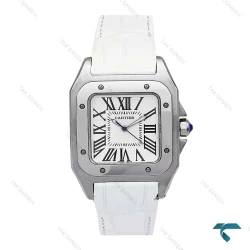 ساعت کارتیه سانتوس 100 زنانه سیلور بند سفید Cartier-6550-G