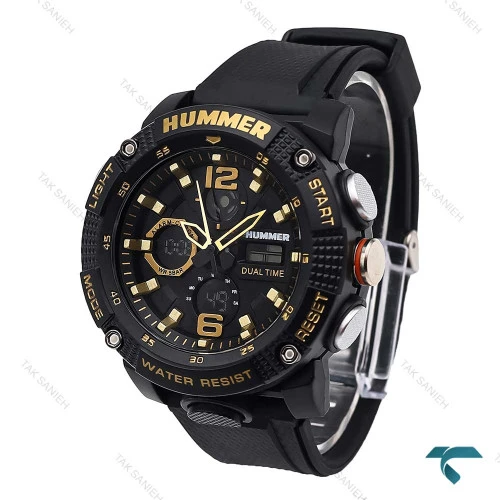 ساعت مردانه هامر 2002 دوزمانه مشکی عقربه طلایی Hummer-6590-G