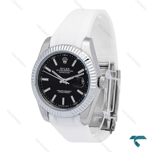ساعت مردانه رولکس دیت جاست 2 بند رابر سفید Rolex-6608-G