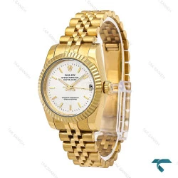 ساعت زنانه رولکس طلایی صفحه سفید متوسط Rolex-6636-L