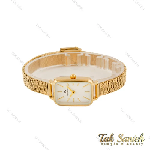 ساعت دنیل ولینگتون زنانه مستطیلی حصیری طلایی صفحه سفید DW-5625-L
