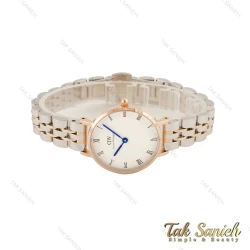 ساعت DW زنانه گرد فلزی دورنگ رزگلد ایندکس یونانی DW-5631-L