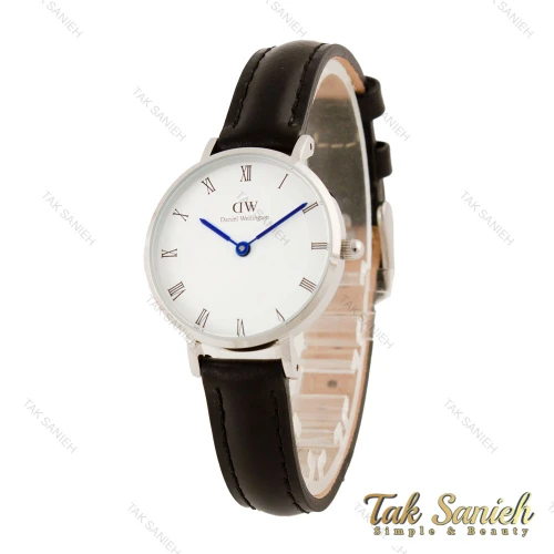 ساعت دنیل ولینگتون زنانه نقره ای بند چرم مشکی ایندکس یونانی DW-5634-L