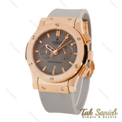 ساعت هابلوت مردانه سه موتوره رزگلد بند رابر طوسی Hublot-5640-G