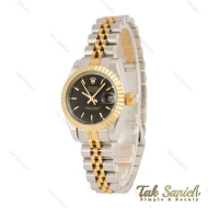 ساعت رولکس زنانه دورنگ طلایی صفحه مشکی خطی Rolex-5646-L