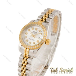 ساعت رولکس زنانه دورنگین صفحه سیلور Rolex-5653-L
