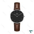 ساعت دنیل ولینگتون زنانه سیلور صفحه مشکی بند چرمی DW-6641-L