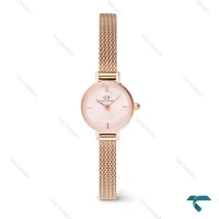 ساعت دنیل ولینگتون زنانه گرد حصیری مینی رزگلد صفحه صورتی DW-6647-L