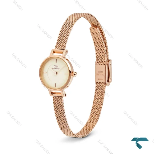 ساعت دنیل ولینگتون زنانه گرد حصیری مینی رزگلد صفحه نباتی DW-6648-L