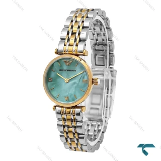 ساعت زنانه امپریو آرمانی مینی دورنگ طلایی صفحه سبزآبی Armani-6683-L