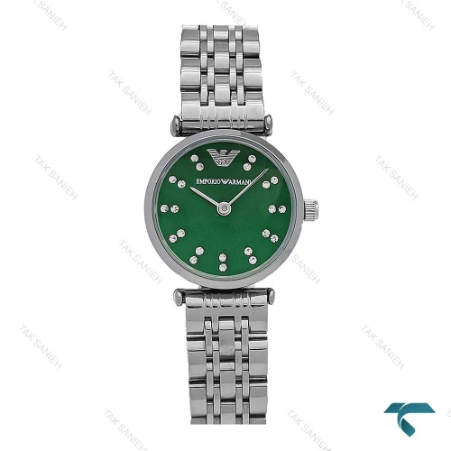 ساعت زنانه امپریو آرمانی مینی نقره ای صفحه سبز نگینی Armani-6689-L