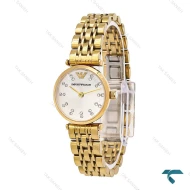 ساعت زنانه امپریو آرمانی مینی طلایی صفحه نقره ای نگین Armani-6690-L