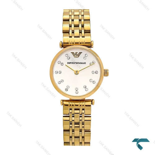 ساعت زنانه امپریو آرمانی مینی طلایی صفحه نقره ای نگین Armani-6690-L