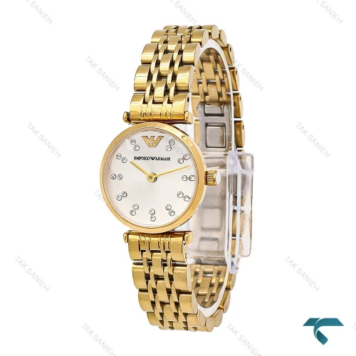 ساعت زنانه امپریو آرمانی مینی طلایی صفحه نقره ای نگین Armani-6690-L