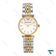 ساعت زنانه امپریو آرمانی مینی دو رنگ طلایی صفحه نقره ای نگینی Armani-6691-L