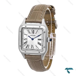 ساعت کارتیه سانتوس دومونت بند چرم طوسی مدیوم Cartier-6702-G