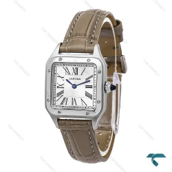 ساعت زنانه کارتیه سانتوس دومونت بند چرم طوسی Cartier-6703-L