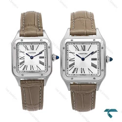 ساعت ست کارتیه سانتوس دومونت بند چرم طوسی Cartier-6704-S