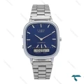 ساعت مردانه کاسیو چهارگوش دوزمانه سیلور صفحه سرمه ای Casio-6708-G