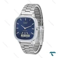 ساعت مردانه کاسیو چهارگوش دوزمانه سیلور صفحه سرمه ای Casio-6708-G
