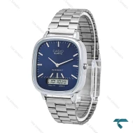 ساعت مردانه کاسیو چهارگوش دوزمانه سیلور صفحه سرمه ای Casio-6708-G