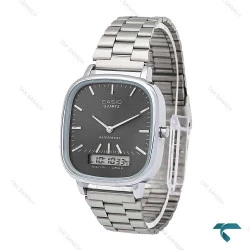 ساعت کاسیو چهارگوش مردانه سیلور صفحه طوسی دوزمانه Casio-6709-G